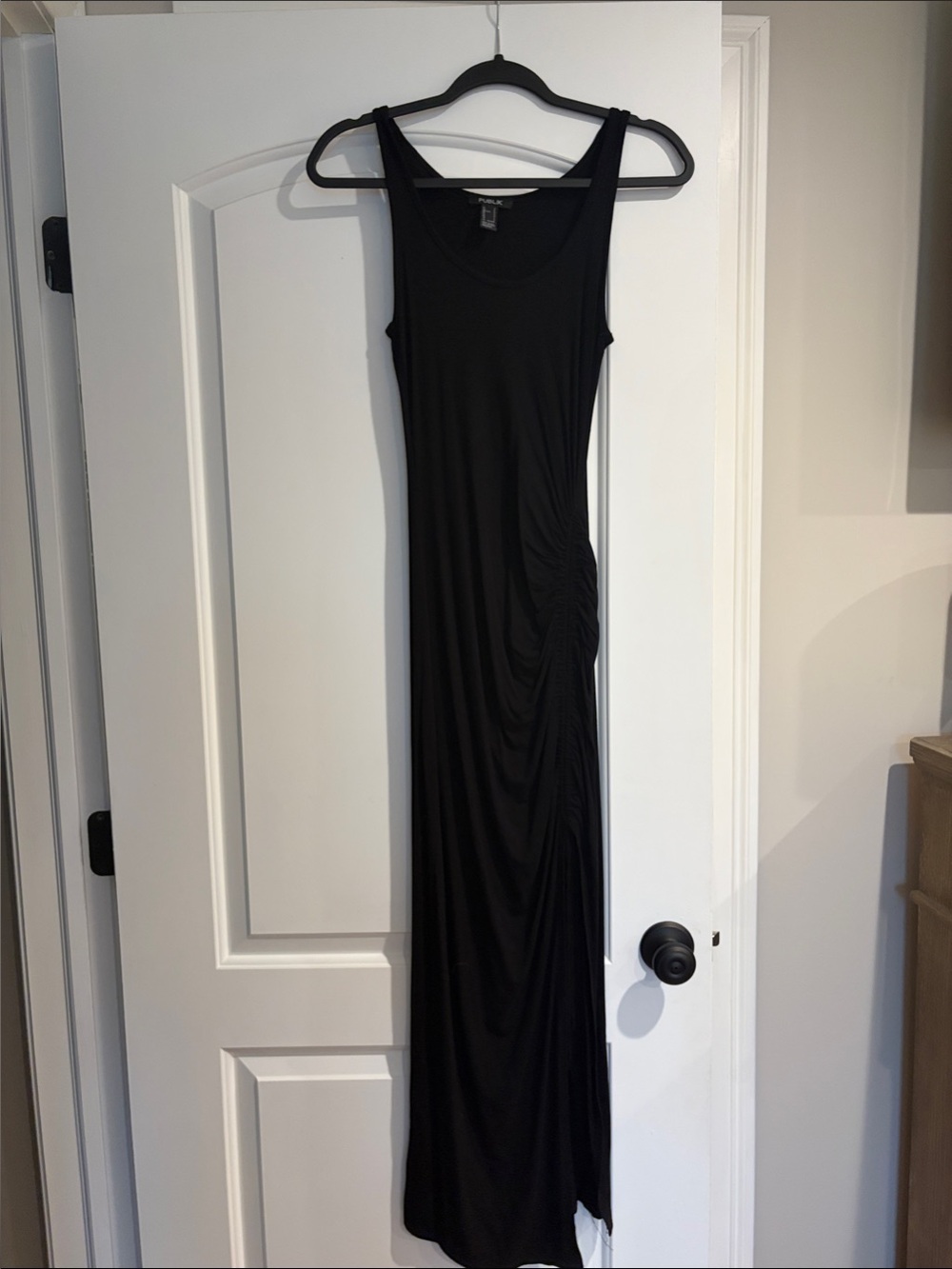 Black Sleeveless Maxi Dress with Side Gather